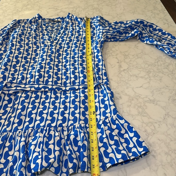 Zara Paula Ruffle Mini Dress Tunic Long Sleeve V Neck Blue White Size Small - Picture 7 of 8